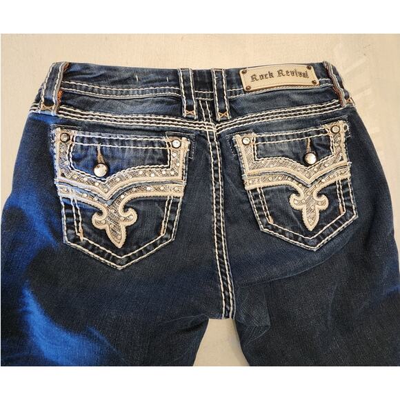 Rock Revival Women's Denim Betty Mid-Rise Boot SZ 28 Dark Wash Rhinestones - Picture 5 of 10